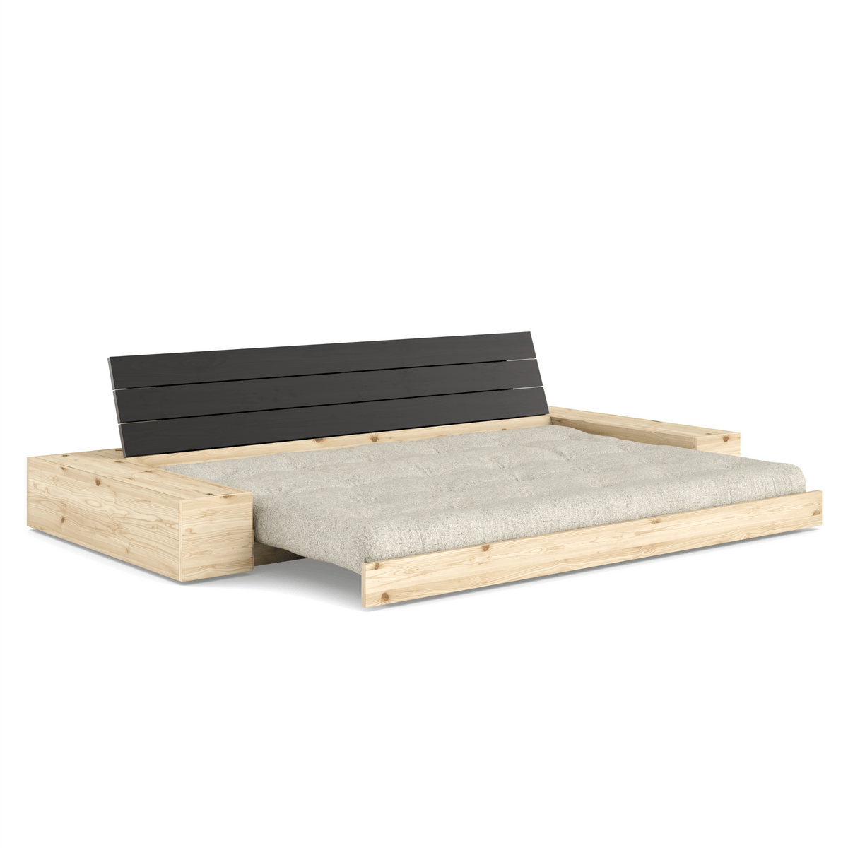 BASE BLACK NIGHT LACQUERED W. 2 SIDEBOXES CLEAR W. 5-LAYER MIXED MATTRESS SOFT CHALK