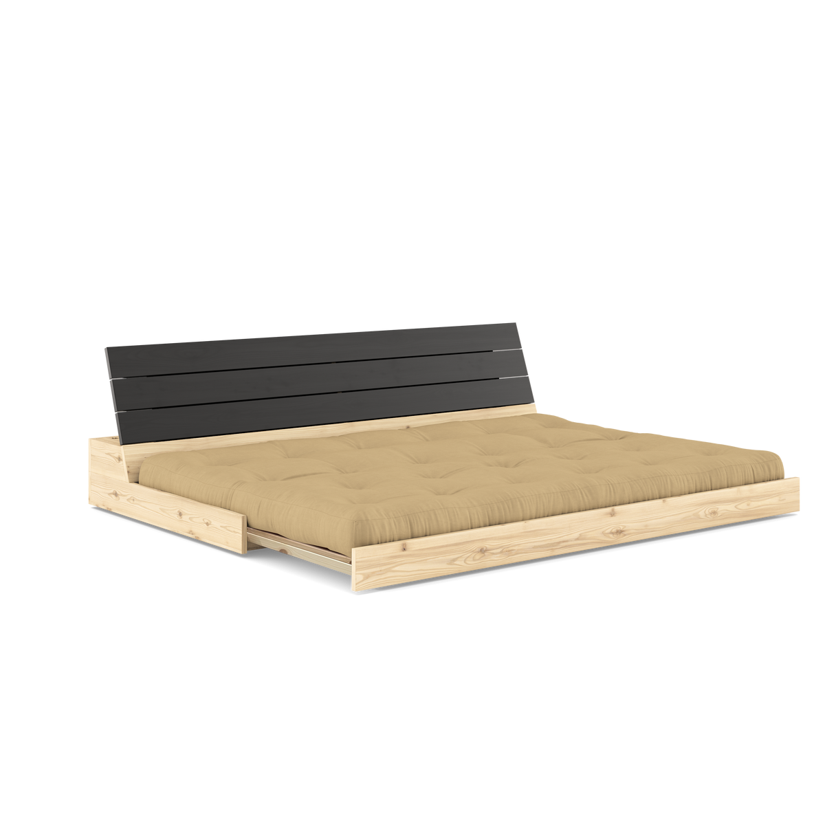 BASE BLACK NIGHT LACQUERED W. 5-LAYER MIXED MATTRESS WHEAT BEIGE