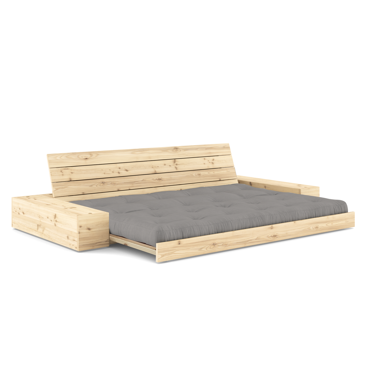 BASE CLEAR LACQUERED W. 2 SIDEBOXES CLEAR W. 5-LAYER MIXED MATTRESS GREY