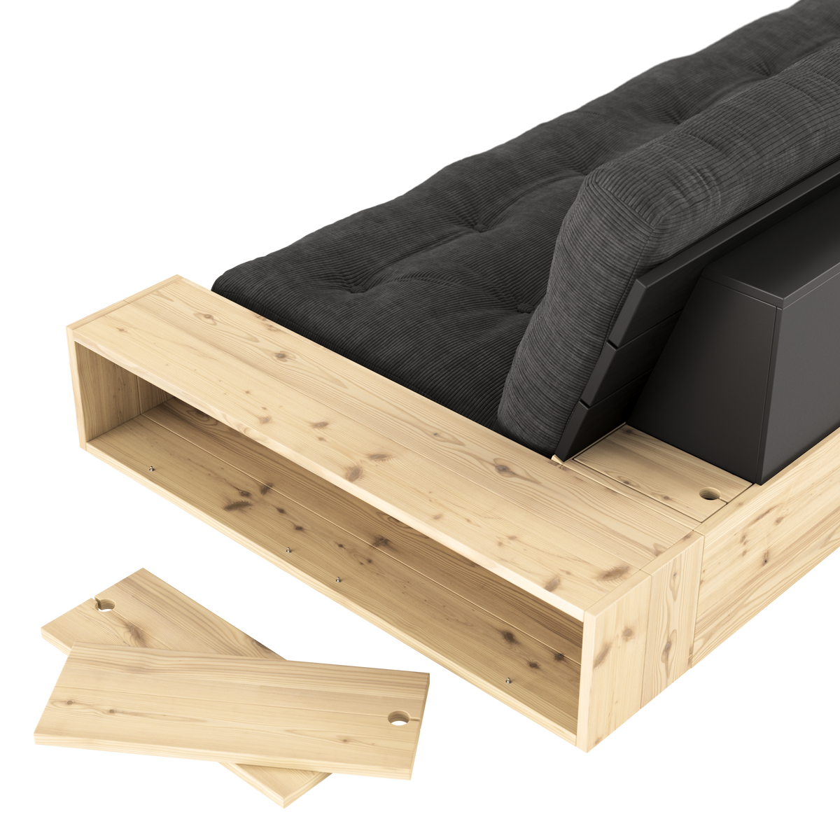 BASE BLACK NIGHT LACQUERED W. 2 SIDEBOXES CLEAR W. 5-LAYER MIXED MATTRESS RUBY RED