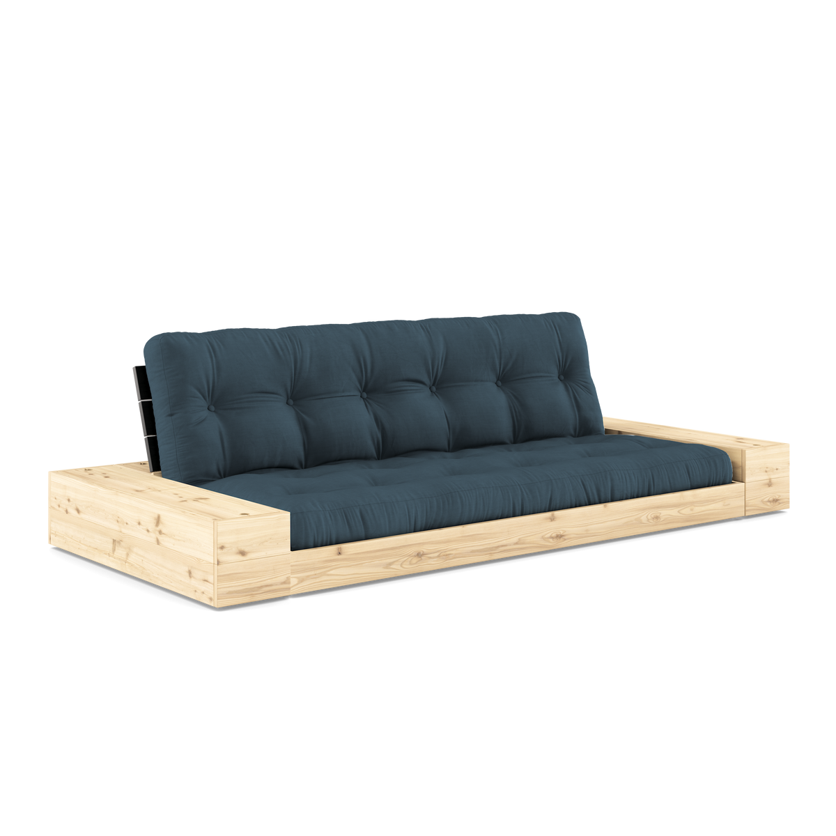 BASE NOIRE NUIT LAQUÉE AVEC 2 COFFRES LATÉRAUX TRANSPARENT AVEC MATELAS MIXTE 5 COUCHES BLEU PÉTROLE