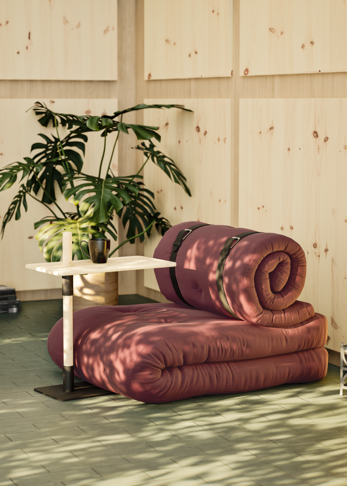 BUCKLE-UP CHAIR BROWN W. 2 BROWN LEATHER BELTS