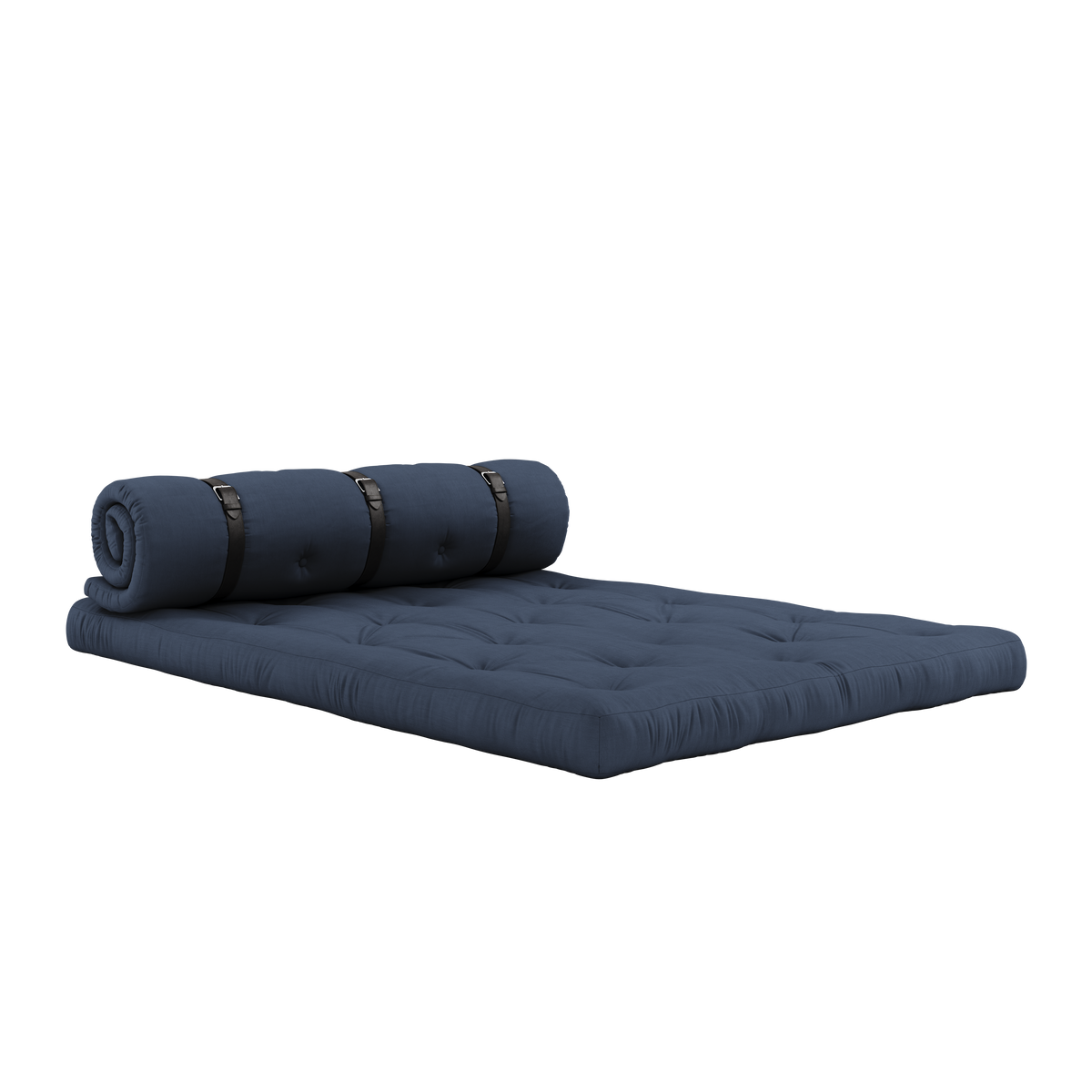 CANAPÉ BOUCLEZ MARINE AVEC 3 SANGLES EN CUIR MARRON