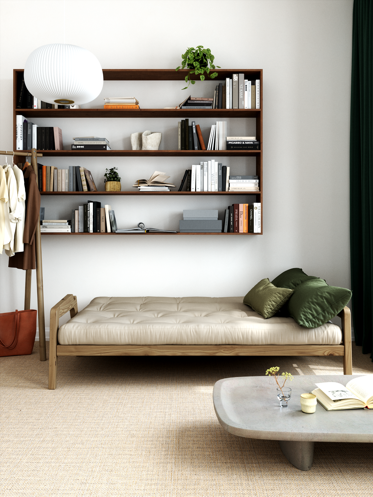 GRAB CAROB BROWN LACQUERED W. 5-LAYER MIXED MATTRESS WARM SAND