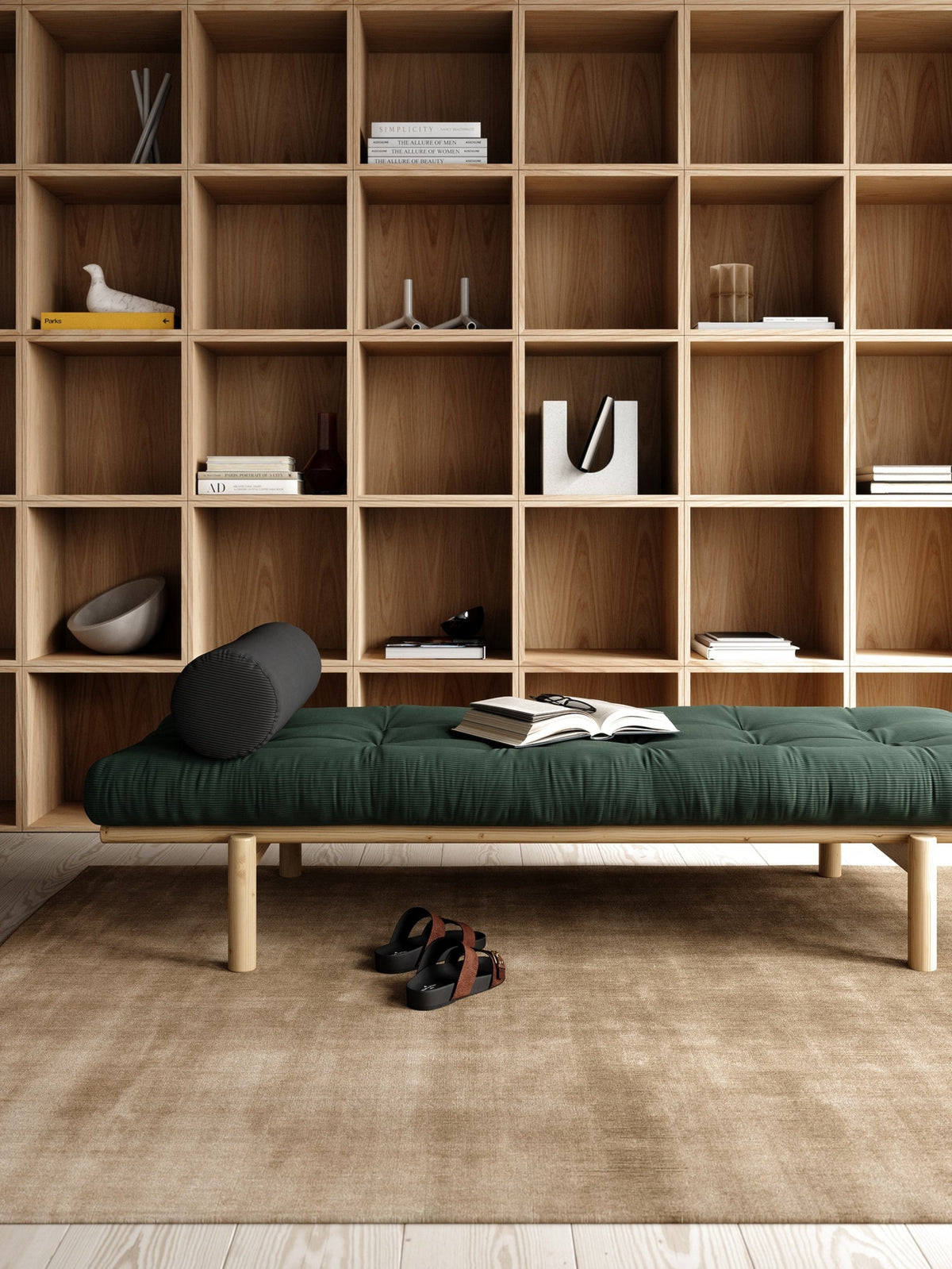 NEXT DAYBED CLEAR LACQUERED W. 4-LAYER MIXED MATTRESS SEAWEED