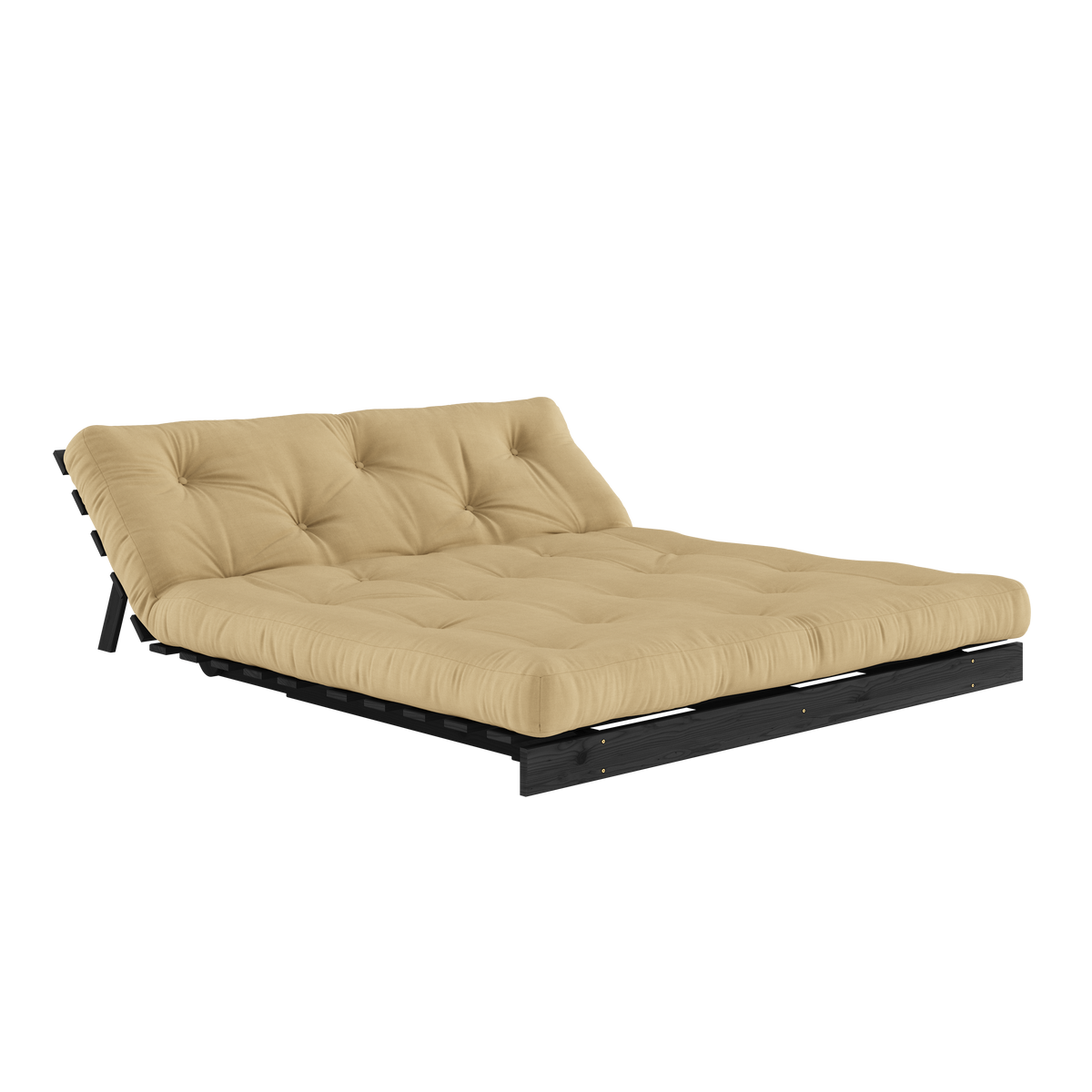 ROOTS BLACK NIGHT LACQUERED 160 X 200 W. ROOTS MATTRESS WHEAT BEIGE