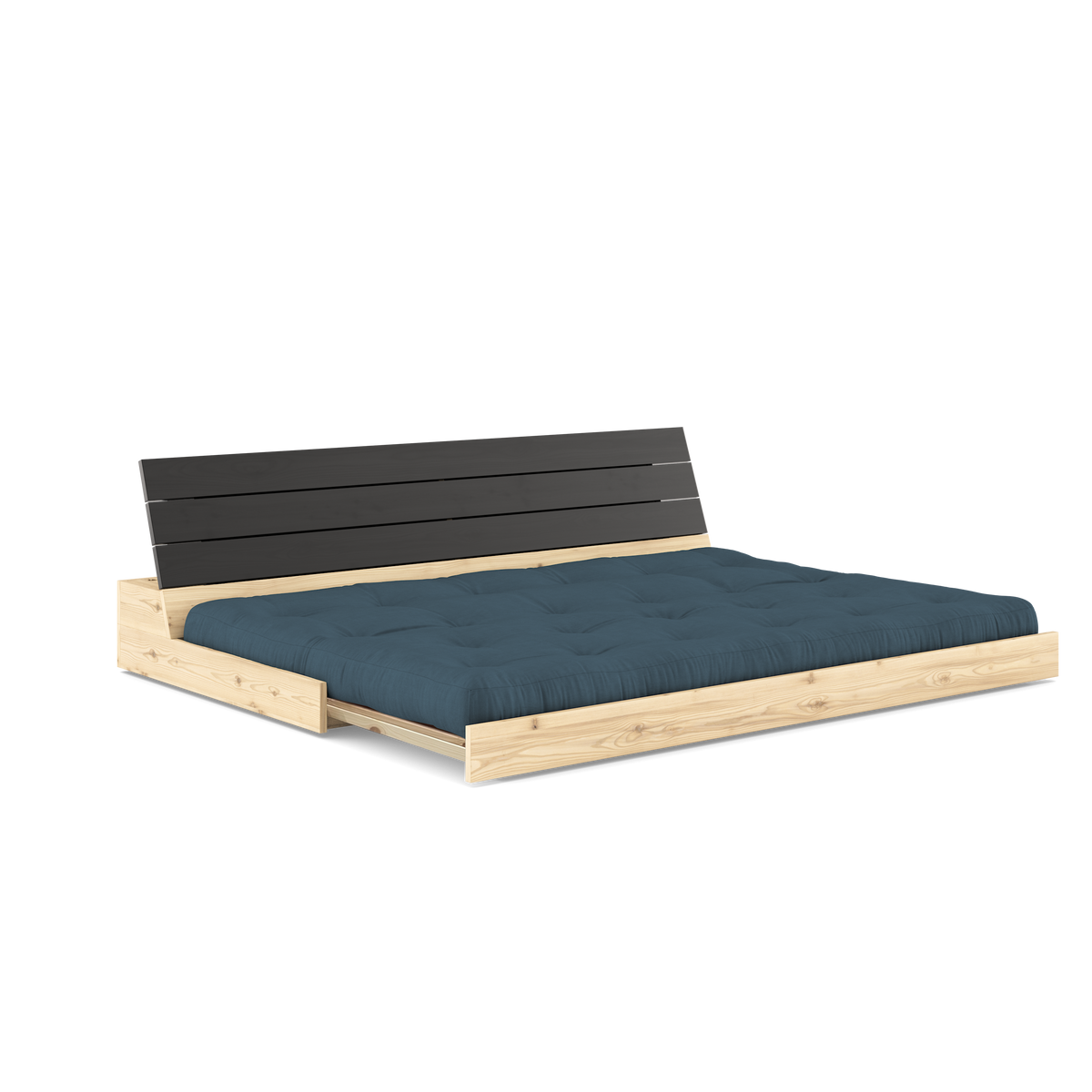BASE BLACK NIGHT LACQUERED W. 5-LAYER MIXED MATTRESS PETROL BLUE