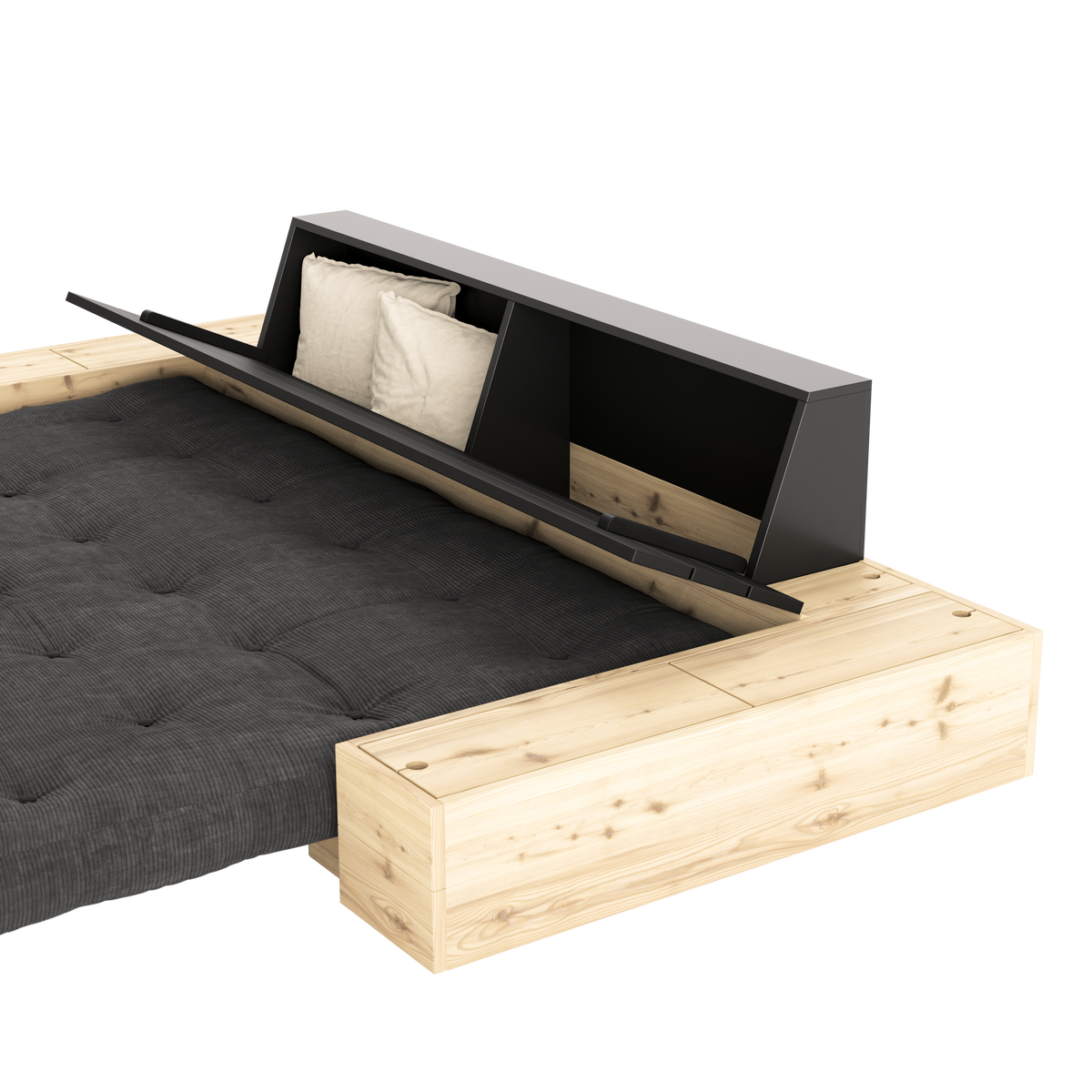 BASE BLACK NIGHT LACQUERED W. 5-LAYER MIXED MATTRESS LINEN