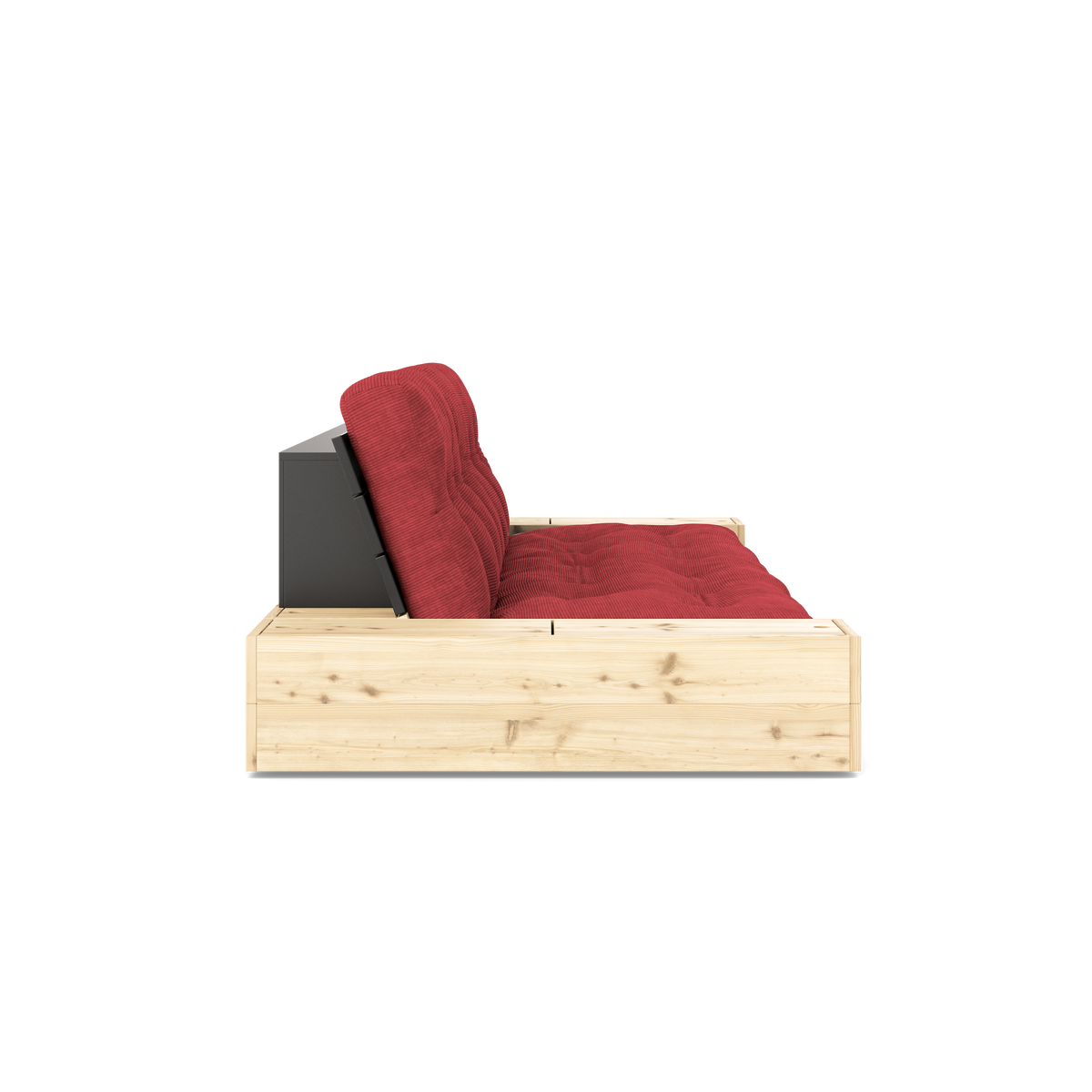 BASE BLACK NIGHT LACQUERED W. 2 SIDEBOXES CLEAR W. 5-LAYER MIXED MATTRESS RUBY RED