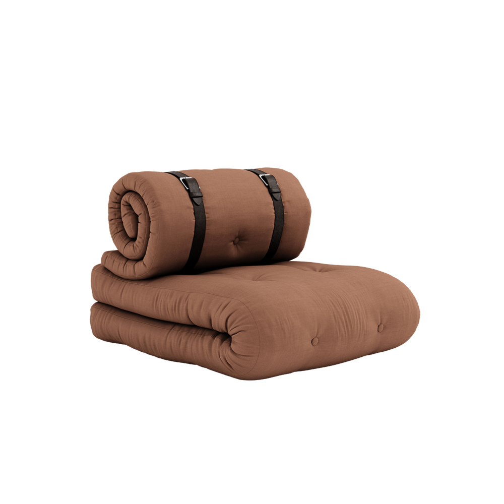 CHAISE À BOUCLE ARGILE BRUN AVEC 2 SANGLES EN CUIR BRUN