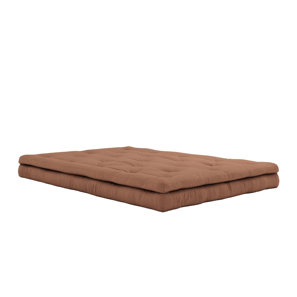 CANAPÉ BOUCLE EN ARGILE BRUN AVEC 3 SANGLES EN CUIR MARRON