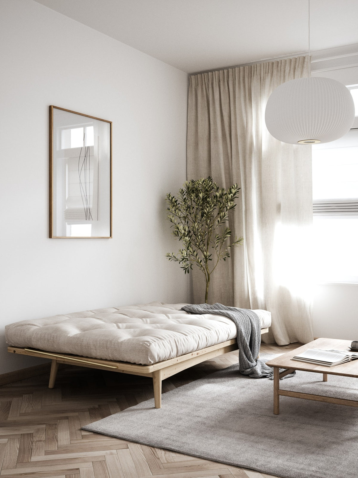 FOLK CLEAR LACQUERED W. 5-LAYER MIXED MATTRESS BEIGE