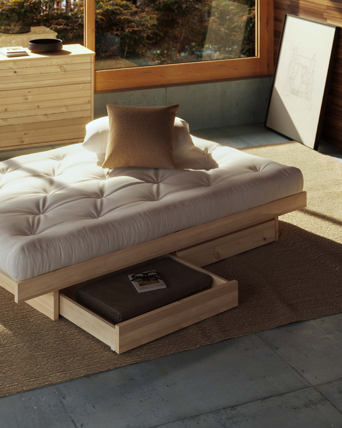 KANSO BED RAW KING SIZE W. 4 PCS BED ROLLERS RAW
