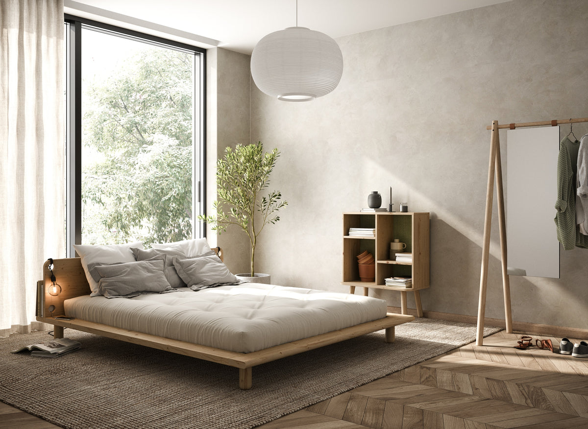 PEEK BED CLEAR LACQUERED 160 X 200 W. 2 BED LAMPS