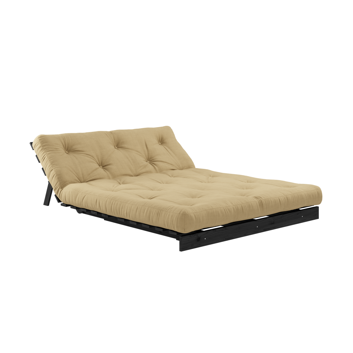 ROOTS BLACK NIGHT LACQUERED 140 X 200 W. ROOTS MATTRESS WHEAT BEIGE