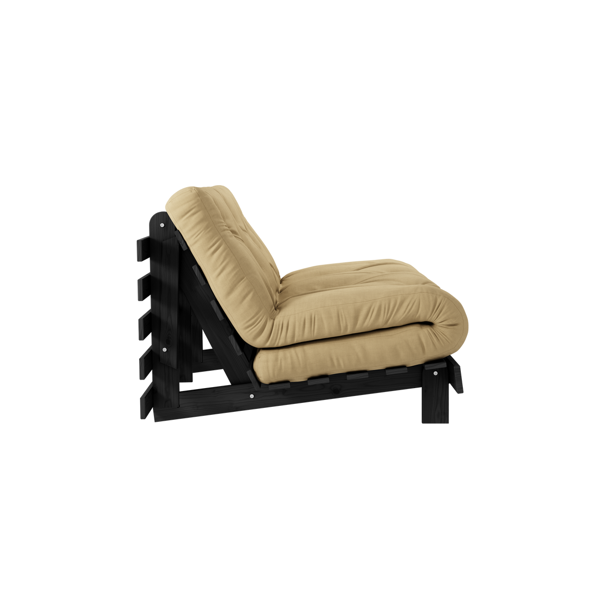 ROOTS BLACK NIGHT LACQUERED 140 X 200 W. ROOTS MATTRESS WHEAT BEIGE