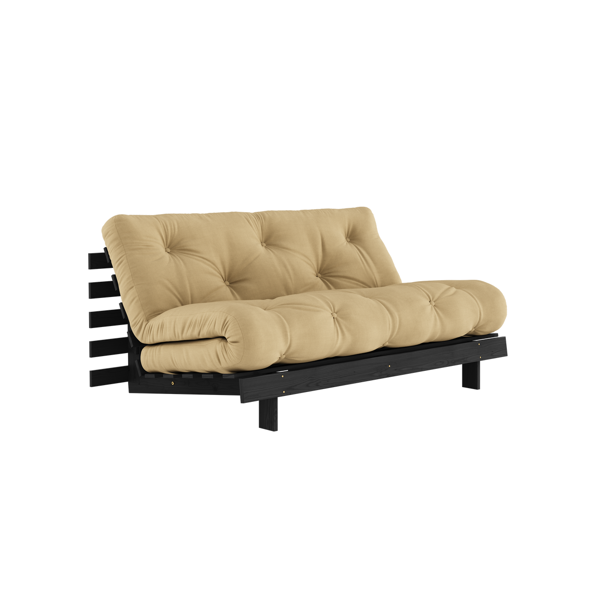 ROOTS BLACK NIGHT LACQUERED 160 X 200 W. ROOTS MATTRESS WHEAT BEIGE