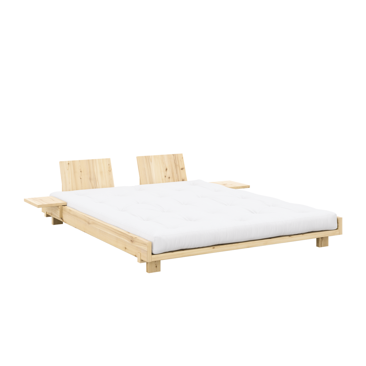 SOCIAL BED CLEAR LACQUERED 160 X 200 W. 2 PCS BACK RESTS AND 2 PCS SIDE TABLES