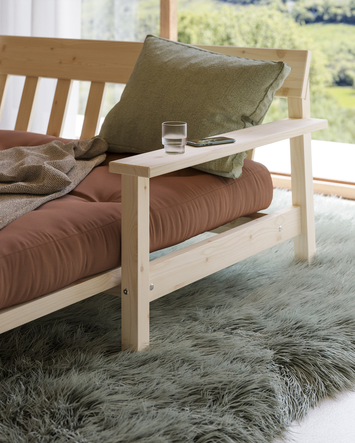 UNWIND CLEAR LACQUERED W. 5-LAYER MIXED MATTRESS BEIGE
